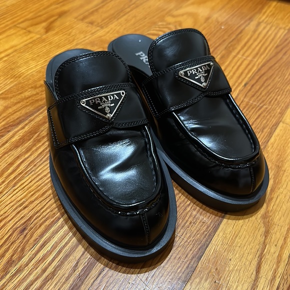 Prada Brushed Leather Loafer Mules Sz 37 - Picture 3 of 13